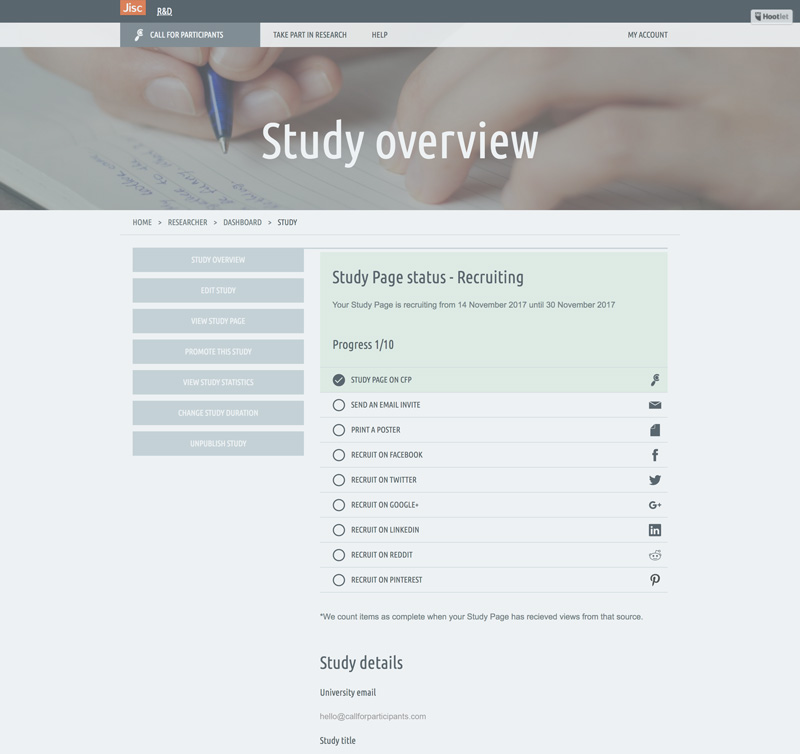 New Study Overview page